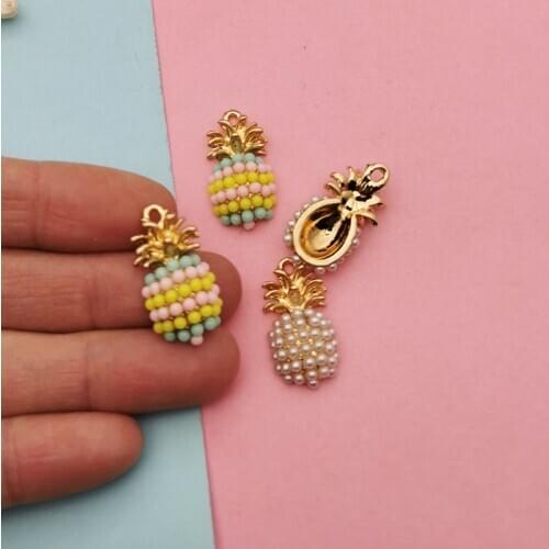10pcs/lot Chic Pearl Pineapple Charms Gold Color Metal Pendants 11*23mm Handmade Earring Finding For DIY Jewelry Accessories