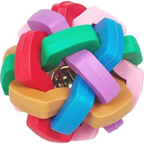 Hot Pet Colorful Bell Square Woven Soundproof Teething Waterproof Ball Dog Toy Built-in Bell Anti-corrosive Toy TPR Material