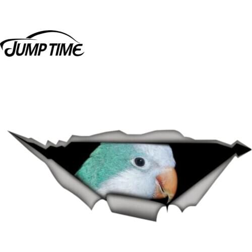 Jump Time 13cm x 4.8cm Blue Quaker Parrot Sticker Torn Metal Bumper Decal Funny Car Stickers Window Trunk Animal 3D Car Styling