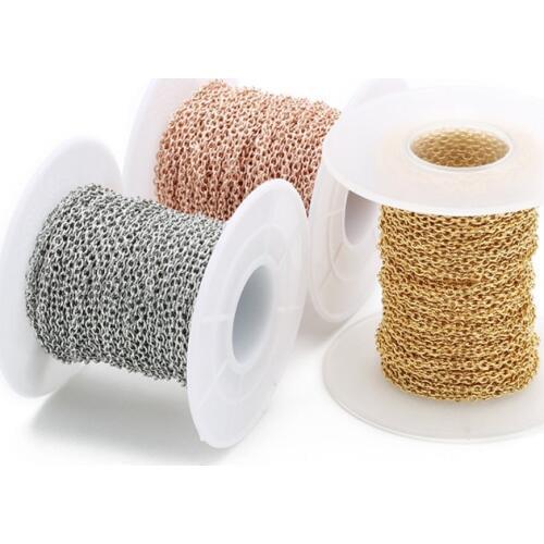 SAUVOO 10 Yard/lot Stainless Steel O Shape Cross Chain Gold Rose Gold Color Bulk Link Chain for DIY Jewelry Making Supplier