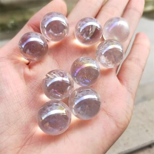 Natural Aura Crystal Ball Colourful Rainbow Clear Quartz Healing Stone Gemstone Ornaments Electroplated Ore Minerals DIY gift