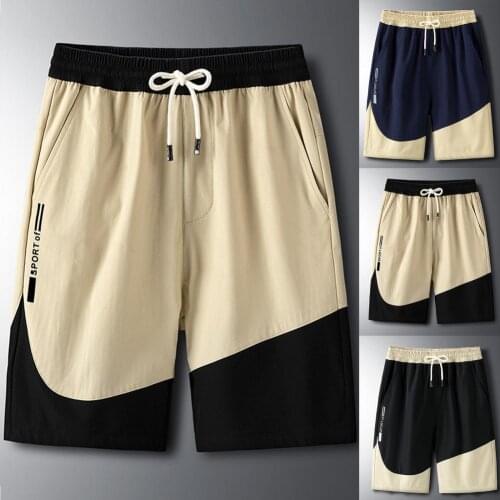 Color Matching Men Shorts Knee Length Casual Cool Straight Wide Leg Big Pockets Board Shorts Streetwear Training Short Pants