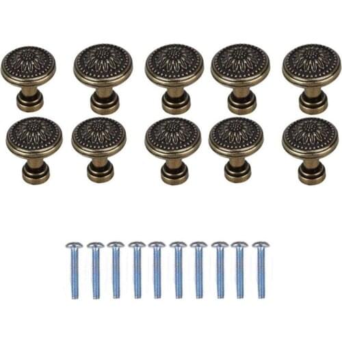 10 Pack Antique Bronzy Flower Round Handle Kitchen Cabinet Cupboard Door Drawer Pull Knob With Screws 25 x 23mm