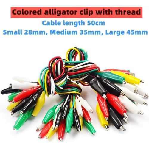 10pcs color alligator clip electric DIY small battery power cord sheath electric clamp double head test clamp.28mm35mm45mm 50cm