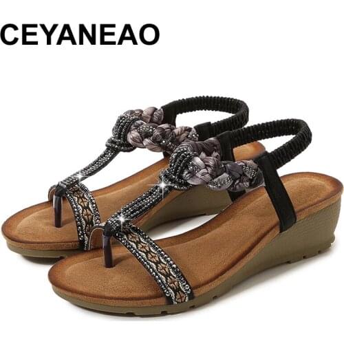 CEYANEAOFashion Women Sandals for 2021Luxury Shoes Women Bohemia Clip Toe Beach Sandals Wedges Ladies Shoes Light Roman Sandalia