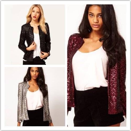 Spring and autumn jacket womens wild European and American hot style new sequined long-sleeved round neck small suit womens ja