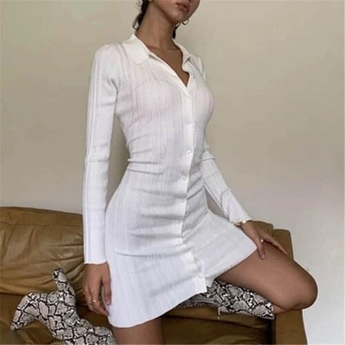Spring Autumn Knitted Dress Women Casual Streetwear Solid Color Long Sleeve Single Breasted Women Dress Warm Mini Bodycon Dress