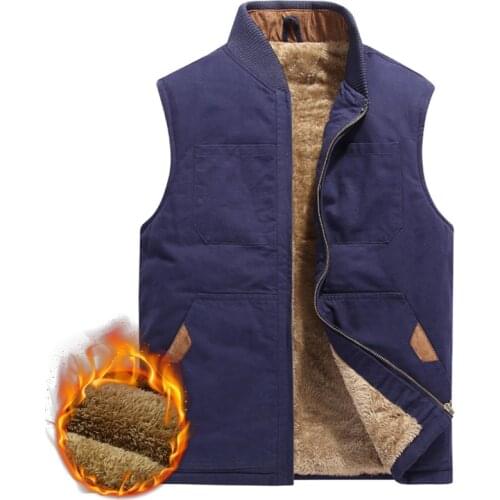 2019 Men Cotton Multi Pockets Vest Fleece Thicken Work Waistcoat Fashion Casual Warm Sleeveless Jacket Winter Vest Plus Size 5XL