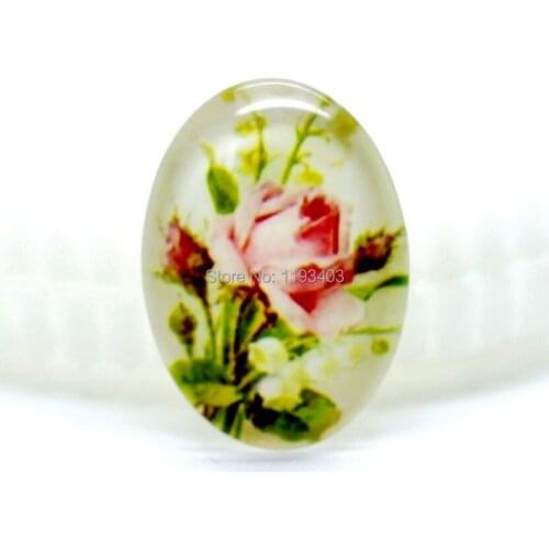 10pcs 18X25mm 30X40mm Oval Glass beads already glued on the image base setting-(vintage Flower)-(HPGC-8204)