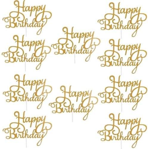 10pcs Gittler Happy Birthday Cake Topper Bling Sparkle Decoration Sign Happy Birthday Cake Topper Girl`s Birthday Dessert Decor
