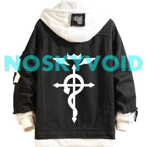 2021 Anime Jackets Fullmetal Alchemist Denim Jacket Edward Elric Costume Hoodies Men Women Coats Halloween Hooded Sweater