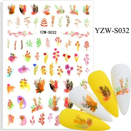 3D Stickers for Nails Colorful Grass Bouquet Flowers Design Nail Foil Decal Sliders Stickers for Manicure Nail Art Decoration