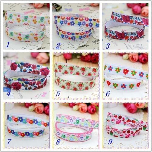 5/8'' Free shipping Fold Elastic FOE flowers bird butterfly printed headband headwear hairband diy decoration wholesale OEM S76