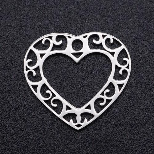 5pcs/lot Stainless Steel Hollow Heart Connector Charms Pendants Wholesale Jewelry Making Charms Necklace Pendants