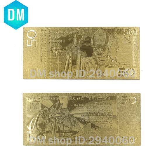 50 Zloty Poland Gold Banknote Pope John Paul II for Collection 999 Gold. POLYMER Free Plastic Sleeve