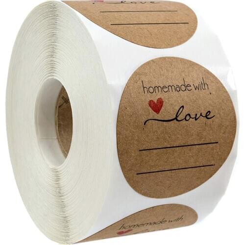 500 Pcs Handmade With Love Stickers Natural Kraft Handwritten Date Sealing Label Sticker For Cake Packaging Sticker Stationery
