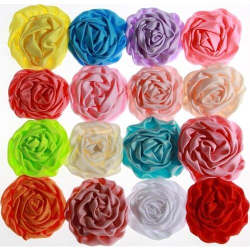 60pcs 3" 7.6cm Chiffon Ruffles Rose Bud Flower Fashion Hair Accessories Decoration Flower DIY Accessory Without Hairclip