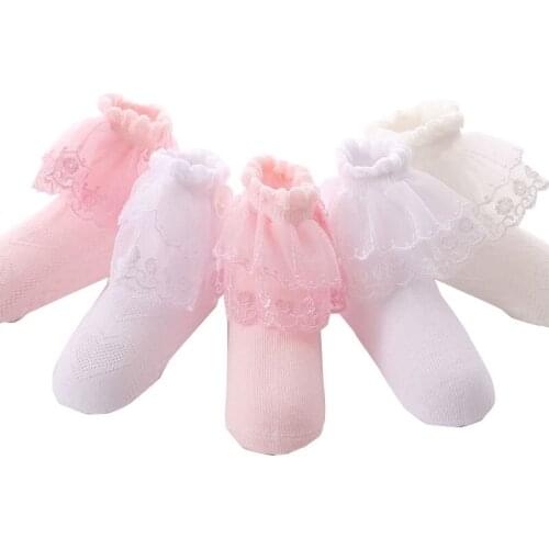 White Lace Princess Socks for Girls Kid Short Mesh Ruffles Socks Girl Pink Dance Socks Children Summer Spanish Stockings 2-12Y
