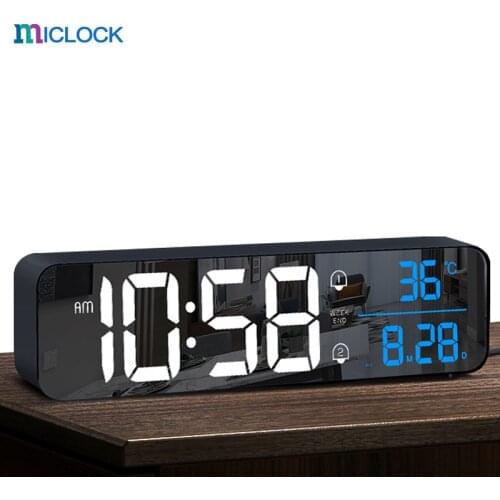 AKABELL Wireless 10.4 inch Alarm Clock Rechargeable Large LED Wall Digital Clocks 40 Ringtones Sound-Activated Date Temp Display