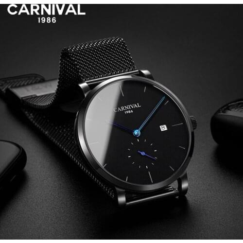CARNIVAL New Mens Watches Luxury Mesh belt Tourbillon Automatic Mechanical Watch Men Business Waterproof Watch Relogio Masculino