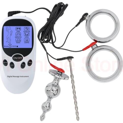Electro Stimulation Sex Toys For Men Electric Penis Massagers Urethral Plug Anal Stim Bdsm Torture Cock Balls Electro Shock Wave