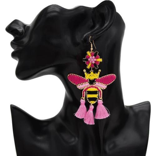 Ethnic Bohemian Bee Shape Drop Earring Handmade Woven Cotton Thread Tassel Earring Women Wedding Party Indian Gypsy Jewelry