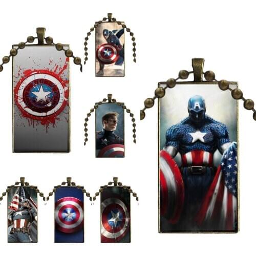 Captain America Movie Necklace Fashion Long Chain With Rectangle Necklace Jewelry For Women Girl Gift