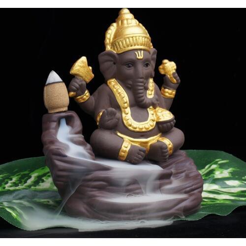 Ganesha buddha statues incense burner backflowing incense base home decor ceramic crafts figurines decoration