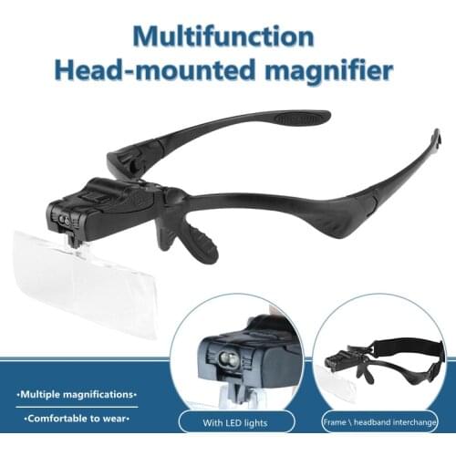 Head-mounted illuminated magnifying glass with LED light magnifying glass for reading and repairing process magnifying glass