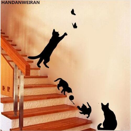 2020 hot cartoon cute black cat wall sticker for Childrens room decoration stickers for kids bedroom