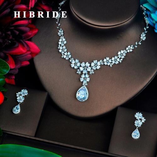 HIBRIDE Elegant Flower Shape AAA CZ Jewelry Sets For Women Luxury Necklace Set Wedding Dress Accessories Party Show Gifts N-459