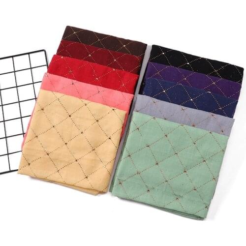 Exquisite Plaid Rhinestones Long Scarves Pashmina Fashion Cotton Linen Beautiful Hijab Headscarf Muslim Women Islamic Head Wrap