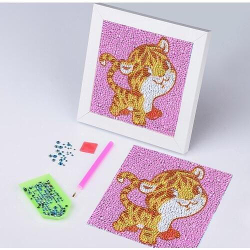 Tiger DIY Full Diamond Cartoon Painting Children Special Diamond Shaped Rhinestone Embroidery Painting for Kids Gift