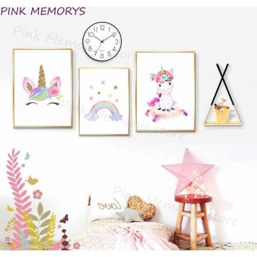 Pink Flamingo Unicorn White Horse Princess Canvas Painting Children Room Decor Baby Nursery Girl Bedroom Poster and Print Nordic