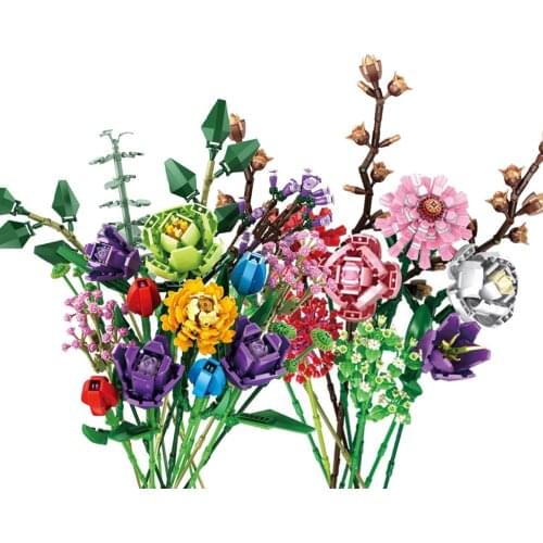 Creative Potted plants building block Lilium Garden tulip Eustoma educational toy flowers bricks collection for girl gifts