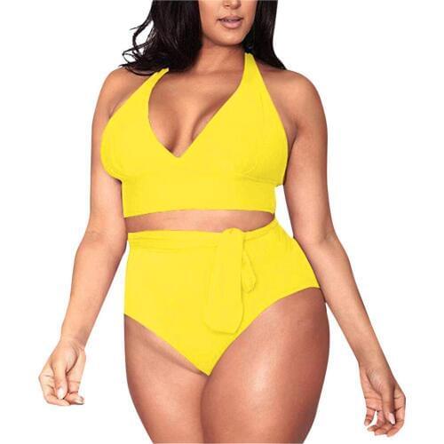 WomenS L-4Xl Plus Size Solid Color Wide Shoulder Strap Bikini Piece Swimsuit Swim Wear Women 2020 Bikini Female Swimwear Z0310