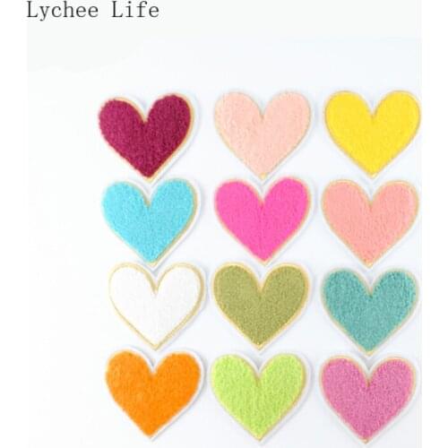 Lychee Life 6Pcs 3D Love Towel Embroidery Iron On Patches For T-shirt Clothing Diy Garment Sewing Applique Decoration