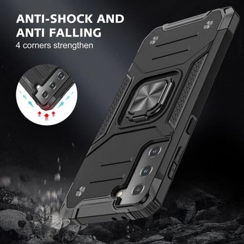 Magnetic Metal Finger Ring Holder Case For Samsung Galaxy S21 Ultra Shockproof Armor Phone Case For S21 5G S21 Plus Back Cover