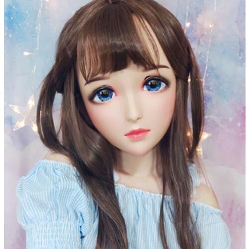 Mo-01)Female Sweet Girl Resin Half Head Kigurumi BJD Eyes Crossdress Cosplay Japanese Anime Role Lolita Mask With Eyes And Wig