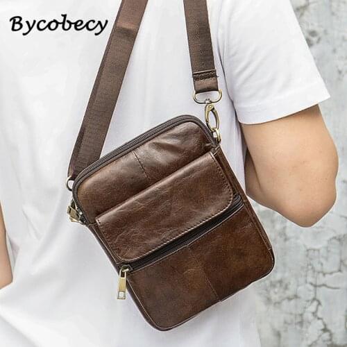 Bycobecy Man Shoulder Bag Crossbody Bags Anti Theft Leather Leather Business Mobile Phone Bags High-capacity Messengers Bag 2021