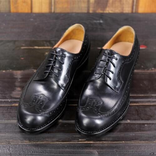 SIPRIKS Mens Genuine Leather Shoes Italian Custom Vintage Brogues Dress Shoes Male Footwear Goodyear Welted Shoes Black Office