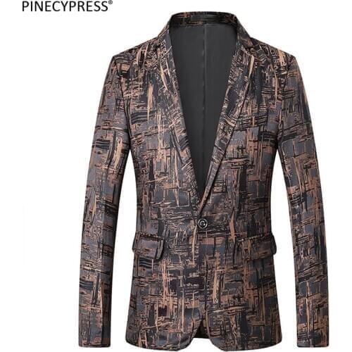 Easy Care Fashion Jacquard Printing Slim Man Suit Jacket Quality Male Black Red Casual Spring Autumn One button Men Blazer