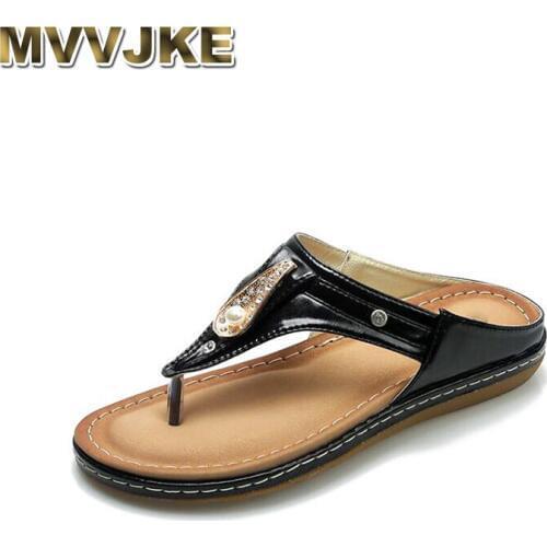 MVVJKESummer Leather Flip Flops Outdoor Fashion Slippers Women Non-Slip Casual Flat Shoes Women Beach Flip Flops Big