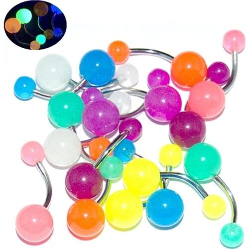 Stainless Steel Glow In Dark Belly Piercing Lot Glitter Acrylic Belly Button Ring Set Pearl Belly Ring Bulk Navel Piercing Pack