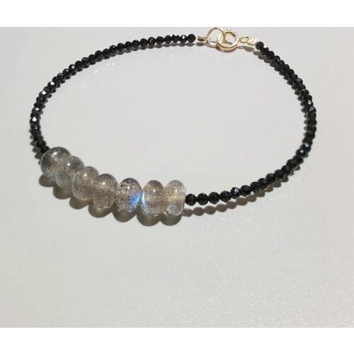 NEW Aurora Labradorites Black Spinels Tibetan Silver Delicate Bracelet
