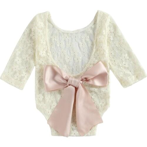 OPPERIAYA Toddler Lovely Lace Long Sleeve Bodysuit Bow Decoration Flower Pattern Little Princess Style Spring Clothing Jumpsuit