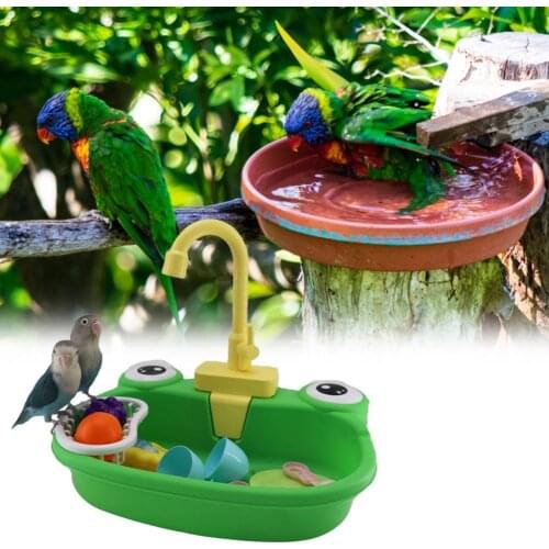 Plastic Convenient Parrot Bath Tub Kitchen Sink Faucet Toys Frog Design Bird Bath Toy Lovely for Pet