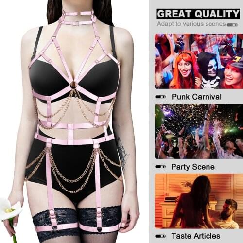 Garters Metal Chain Accessories Harness For Women Sexy Lingerie Set Hollow Cage Bra Punk Gothic Style Dress Dance Rave Clothing