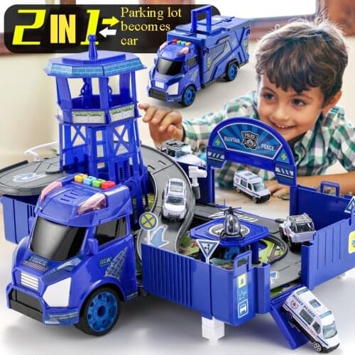 Police Parking Lot Garage Toy Engineering Fire Fighting Alloy Miniature Race Car Truck Crane Diecast Model Toy For Children