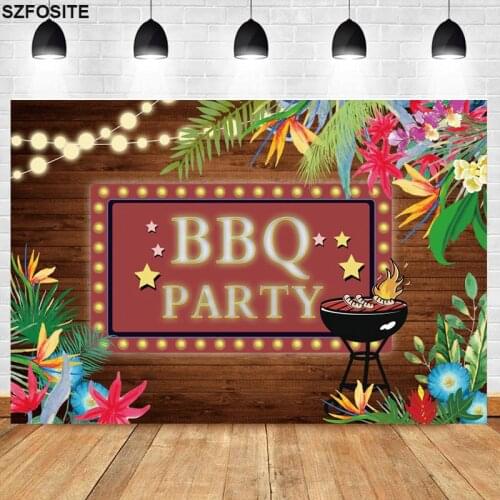 Summer Barbecue Party Wood Flower Light Theme Background Photography Photo Family Holiday Dinner Decorative Kids Vinyl Backdrop